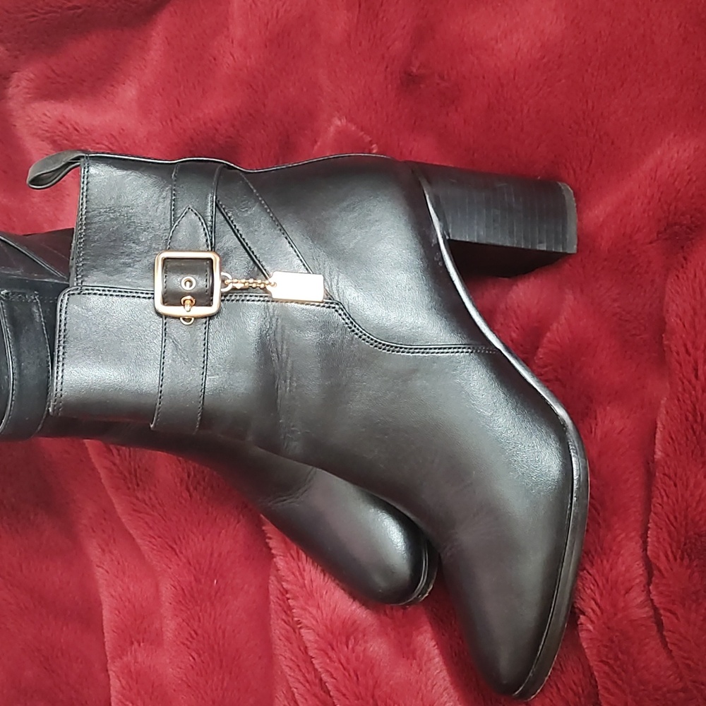 Coach Black Ankle Boots with Gold Buckle - Picture 4 of 5